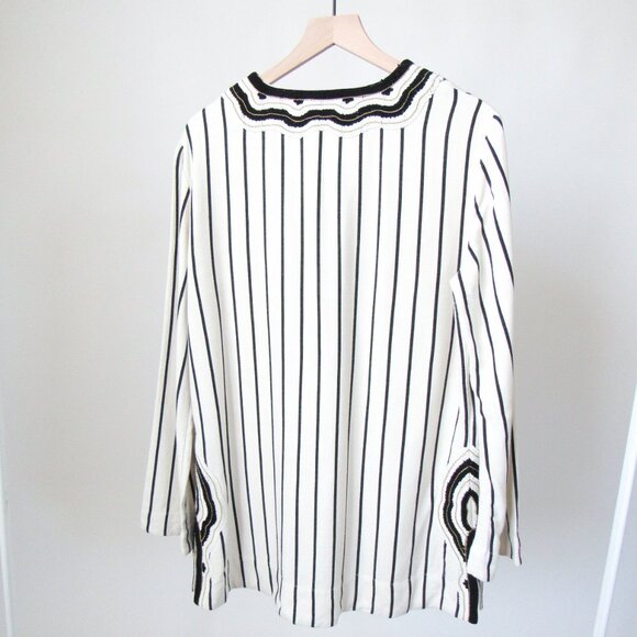 TORY BURCH ‘Filipa’ Black & White Striped Kaftan Linen Tunic Top/12 ~MSRP $348~ - Picture 5 of 17